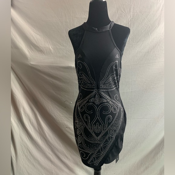 Rhinestone Halter Neck Backless Body Con Dress - Picture 7 of 7